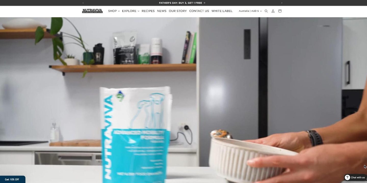 Screenshot of the Nutraviva homepage